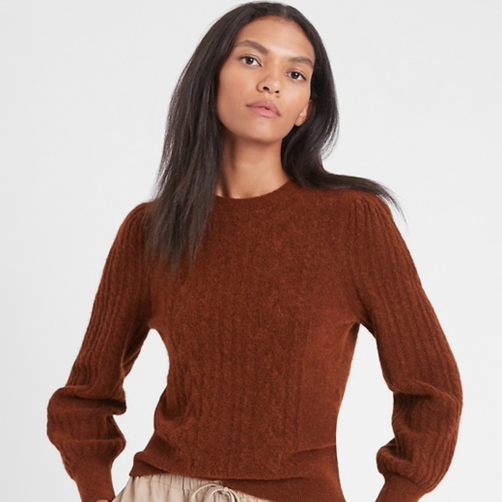 New Banana Republic Cable Knit Puff Sleeve Sweater